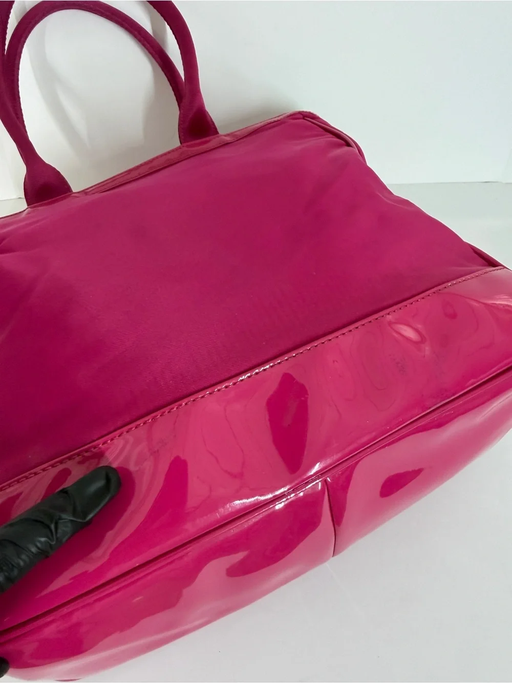 Tory Burch Womens Nylon Tote Bag Hot Pink Patent Trim Handbag Travel Work Casual
